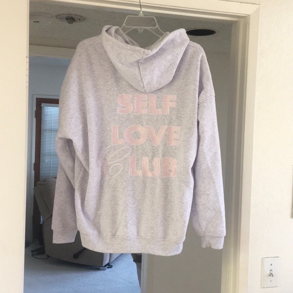 BETTER TOGETHER/HEATHER GRAY”SELF LOVE CLUBwPINK LETTERING HOODIE/NEW